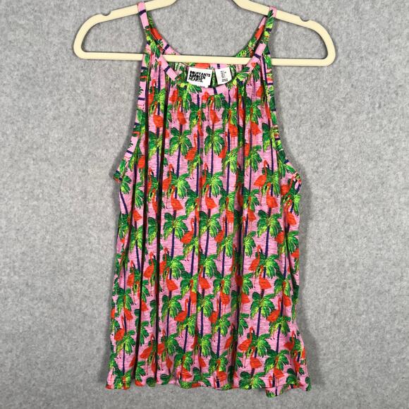 Bouffants and Broken Hearts Top Womens Large Tank Linen Flamingo Tropical Flowy - Picture 1 of 9